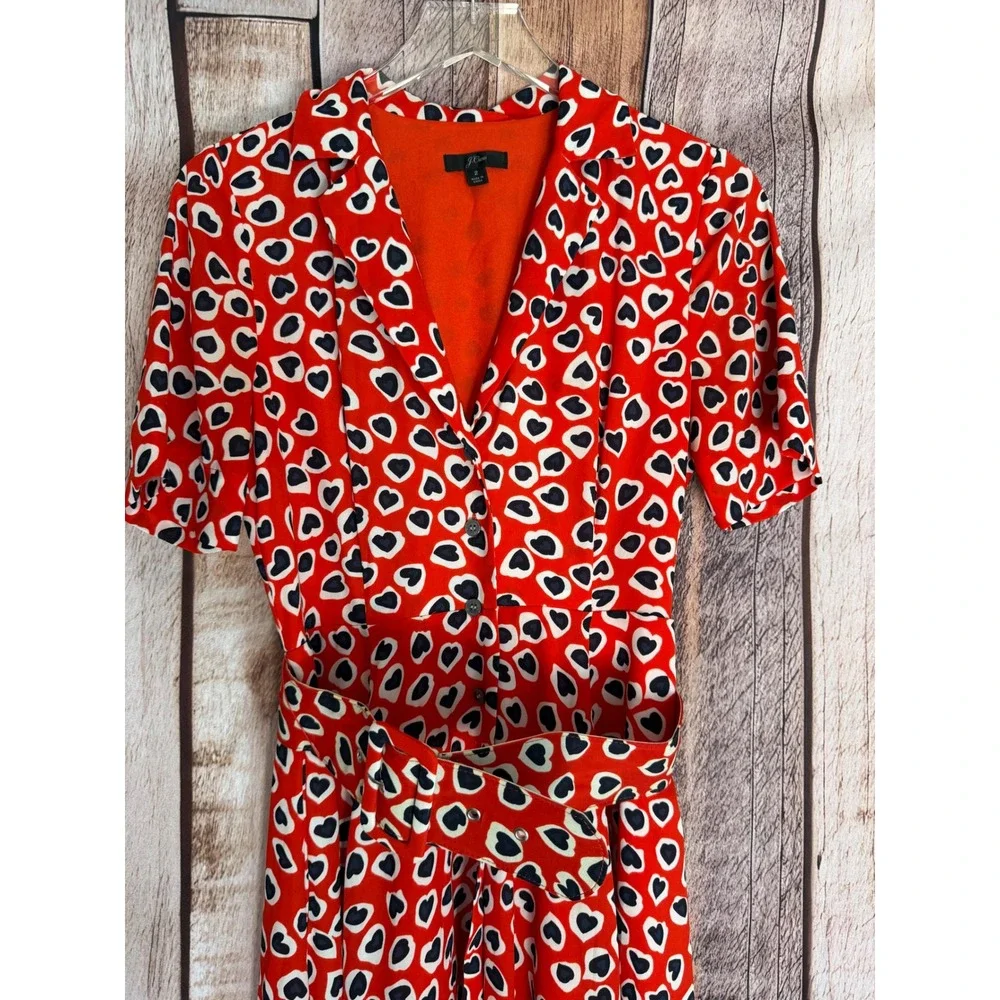 J.Crew Rudbeckia Dress‎ Heart Print Belted Shirt Valentine Whimsical Fun Size 2